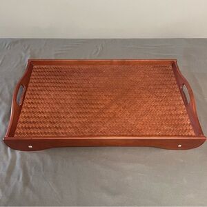 VTG Pomerantz Folding Wooden Bed Tray Woven Rattan Top & Handles 23x14.5x10”